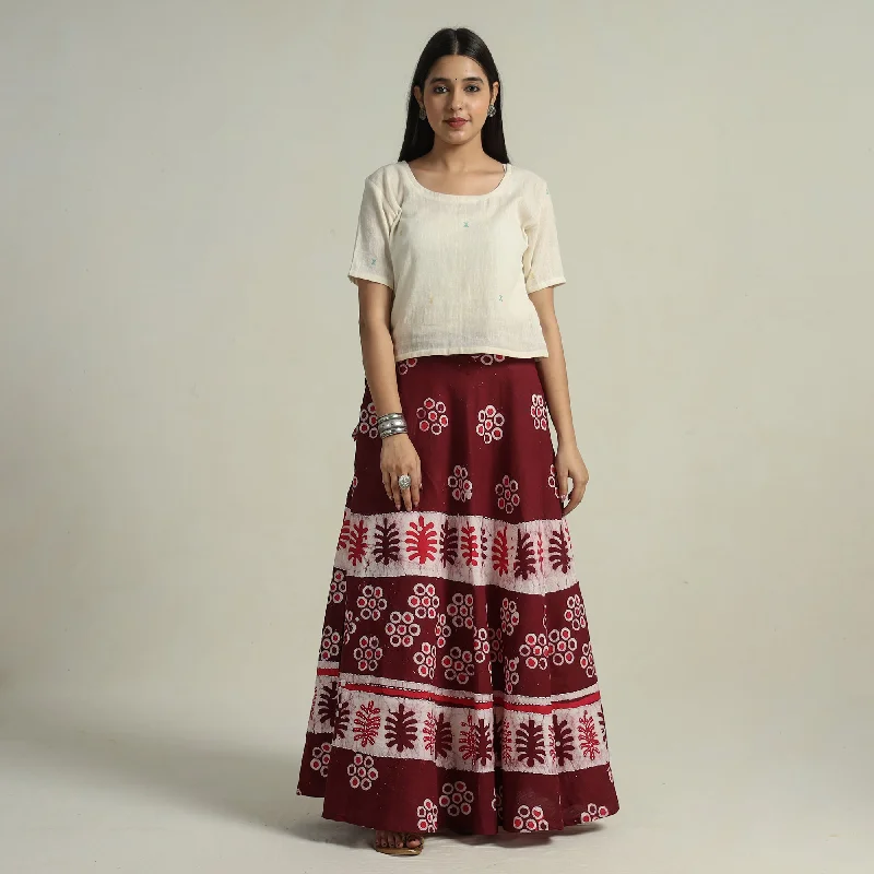 Casual Fashion Maroon - Hand Batik Printed Running Stitch Cotton Long Skirt 48