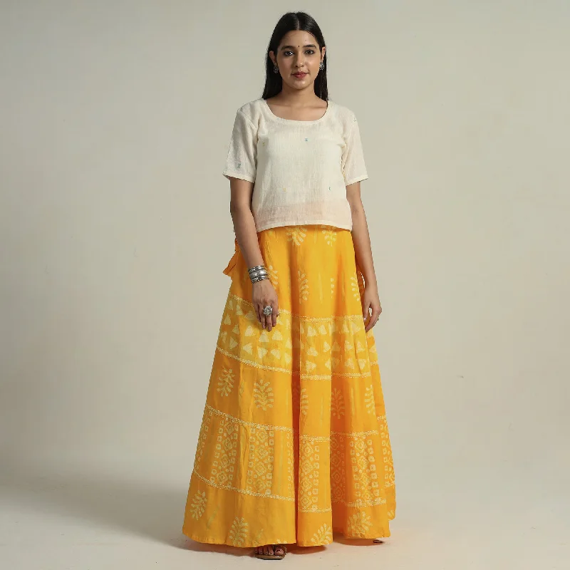 Everyday Fashion Yellow - Hand Batik Printed Running Stitch Cotton Long Skirt 46