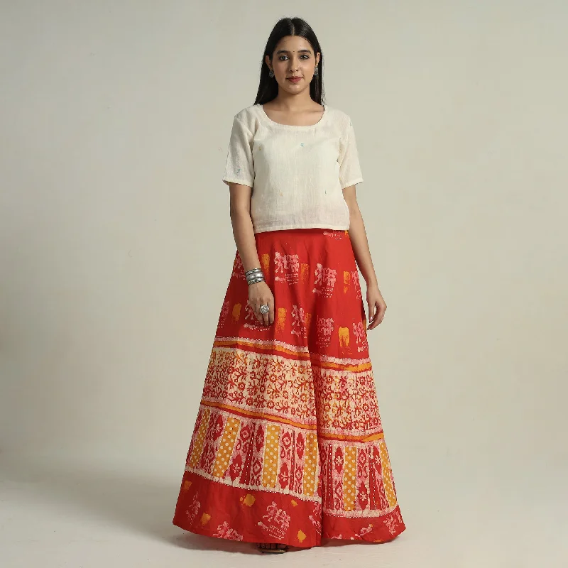 Current Trends Red - Hand Batik Printed Running Stitch Cotton Long Skirt 45