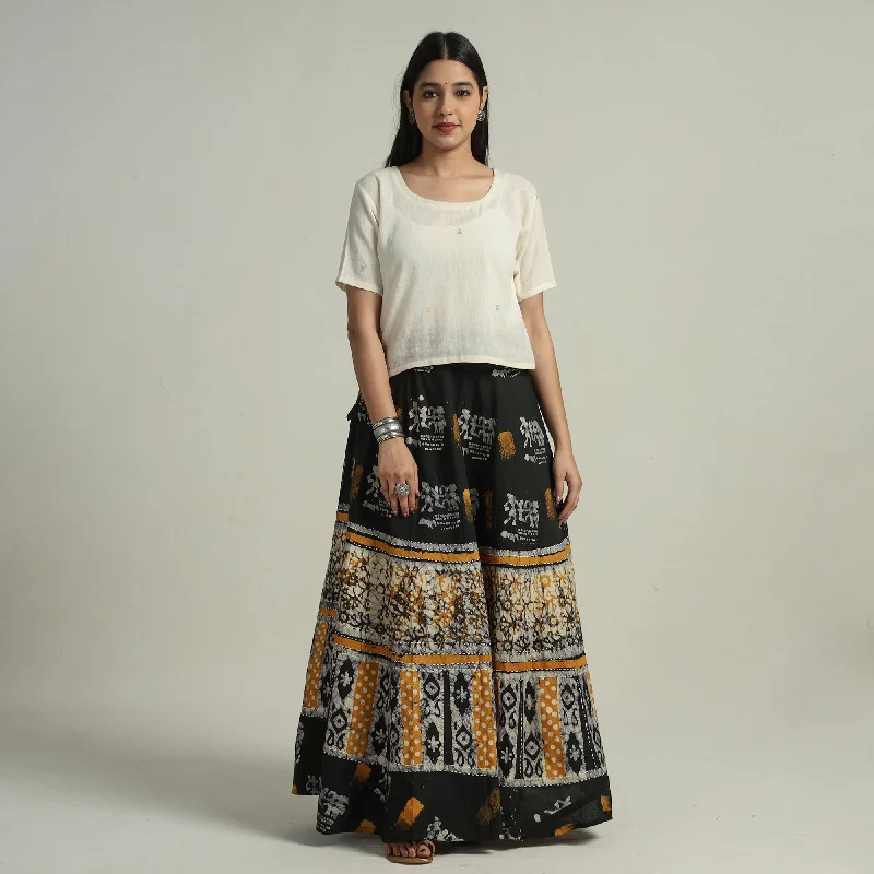 Women's Clothes Black - Hand Batik Printed Running Stitch Cotton Long Skirt 88