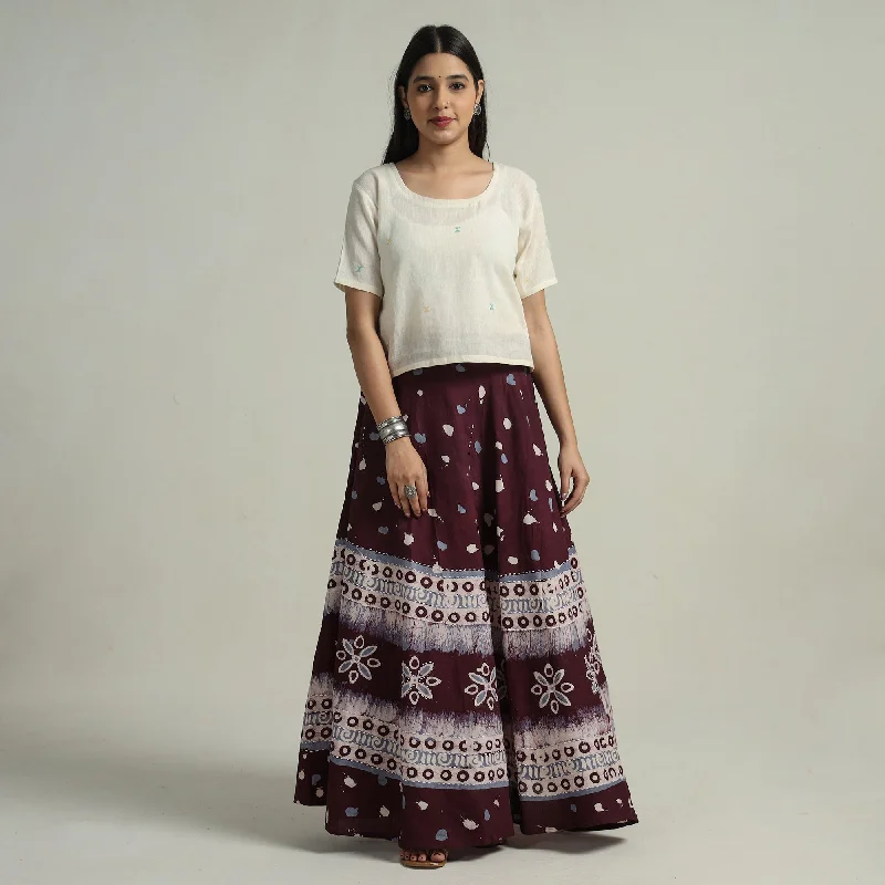 Versatile Outfits Purple - Hand Batik Printed Running Stitch Cotton Long Skirt 86