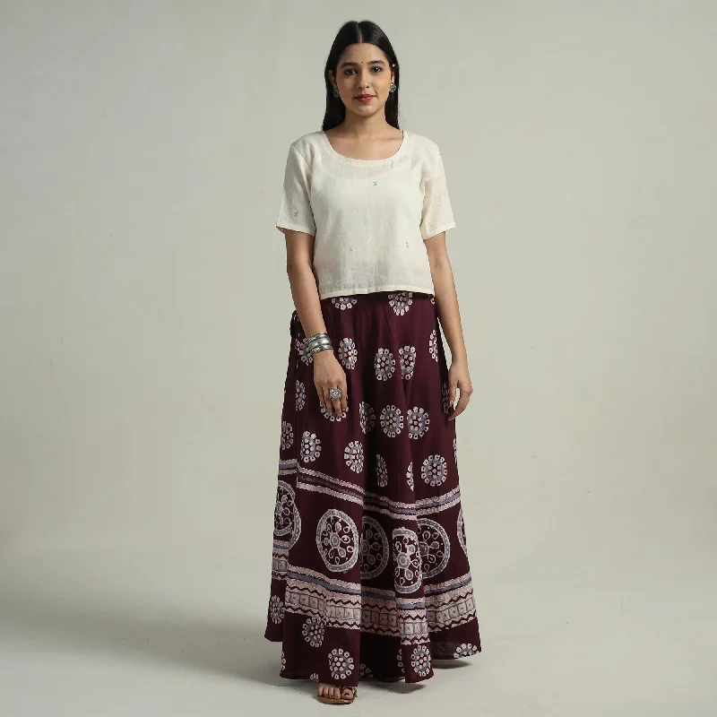 Colorful Clothing Maroon - Hand Batik Printed Running Stitch Cotton Long Skirt 95