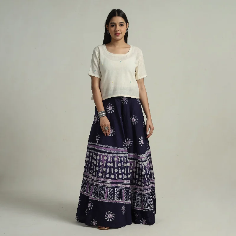 Sustainable Women's Apparel Purple - Hand Batik Printed Running Stitch Cotton Long Skirt 63