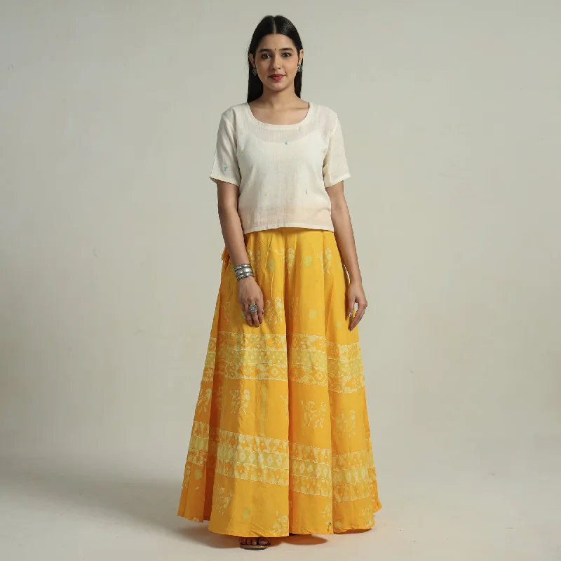 Urban Femme Streetwear Yellow - Hand Batik Printed Running Stitch Cotton Long Skirt 67