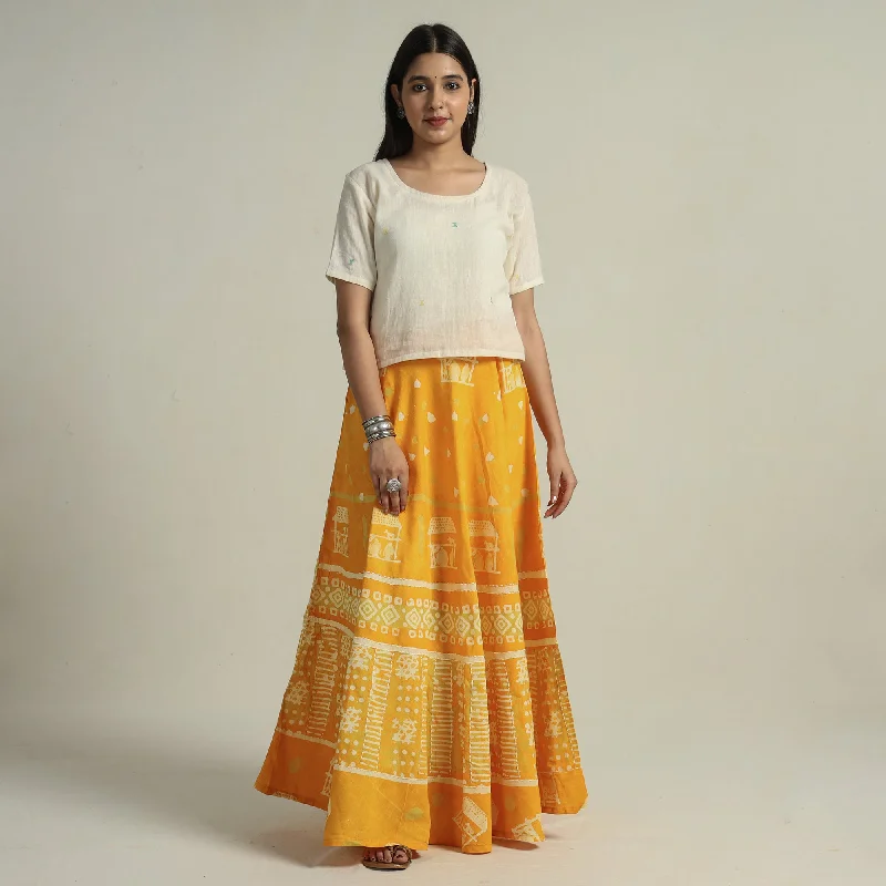 Women Wear Boutique Yellow - Hand Batik Printed Running Stitch Cotton Long Skirt 50