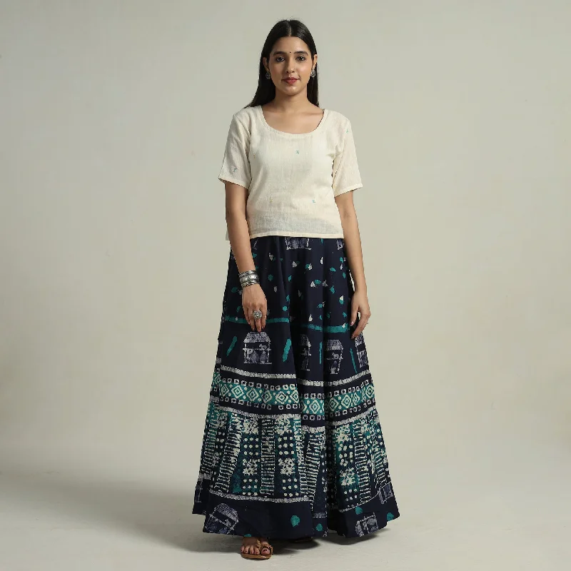 Fashion Essentials Blue - Hand Batik Printed Running Stitch Cotton Long Skirt 54