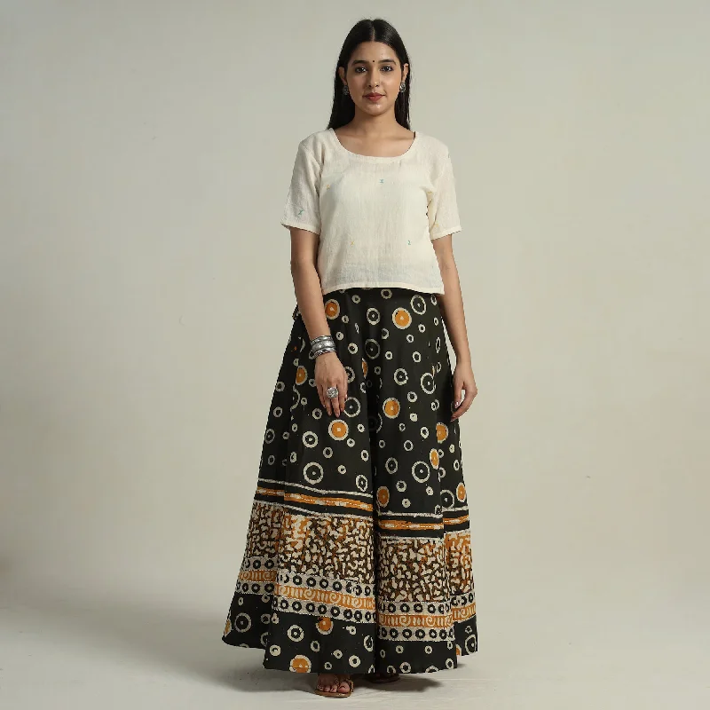 Casual Chic Black - Hand Batik Printed Running Stitch Cotton Long Skirt 36