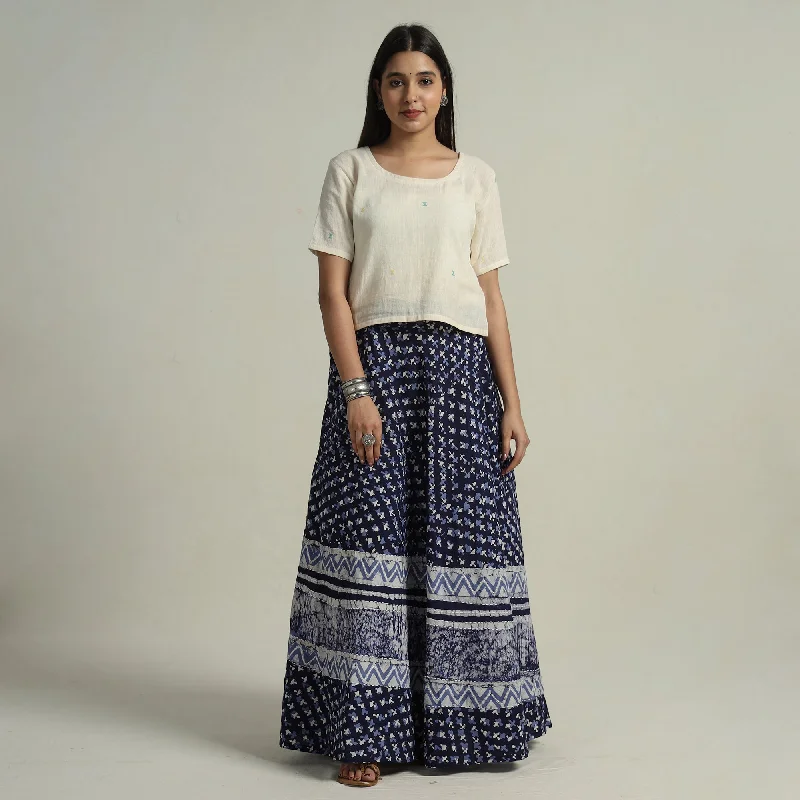 Best Online Boutiques Blue - Hand Batik Printed Running Stitch Cotton Long Skirt 52