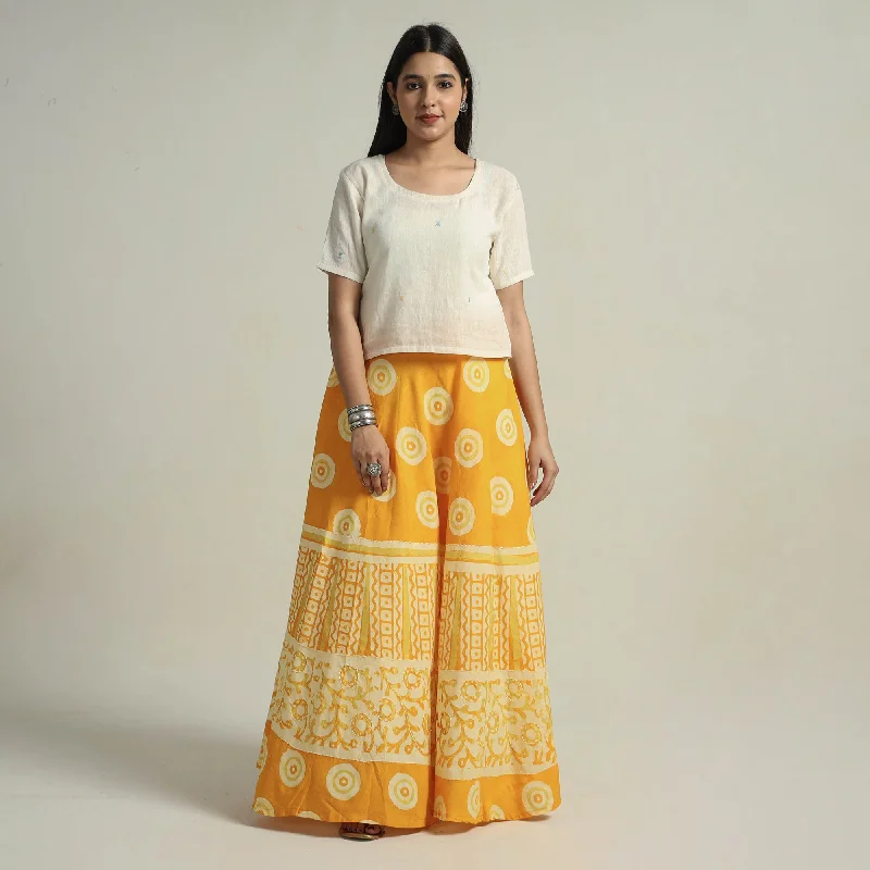 Trend Alert Yellow - Hand Batik Printed Running Stitch Cotton Long Skirt 29