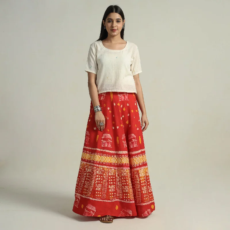 Women's Trendy Clothes Red - Hand Batik Printed Running Stitch Cotton Long Skirt 30