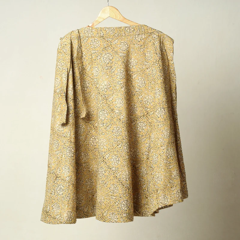 Women's Activewear Attire Yellow - Kalamkari Block Printed Cotton Wrap Around Skirt