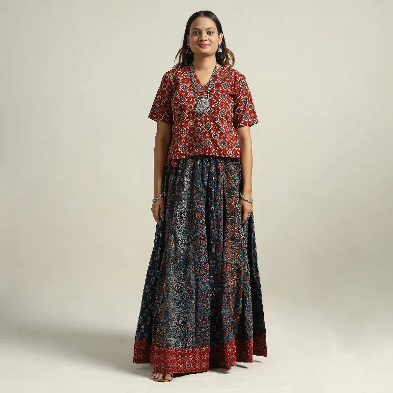 Chic & Cozy Apparel Blue - Ajrakh Block Printed 24 Kali Patchwork Cotton Long Skirt 18