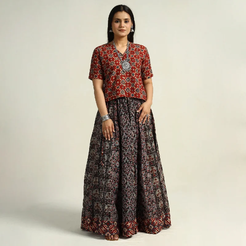 Timeless Women's Outfit Black - Kutch Block Printed 24 Kali Cotton Long Skirt 19