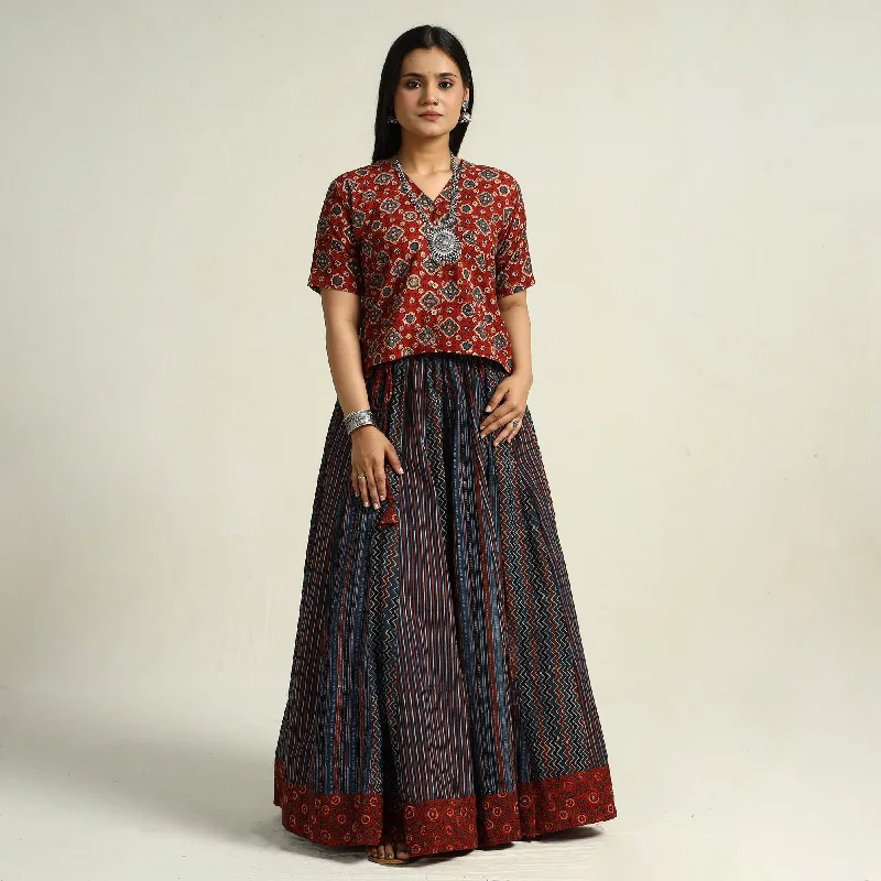 Women's Weekend Outfit Multicolor - Kutch Block Printed 24 Kali Cotton Long Skirt 29