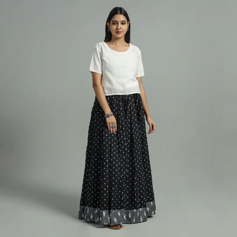 Women's Travel Garments Black - Jacquard Patchwork 24 Kali Cotton Long Skirt 01