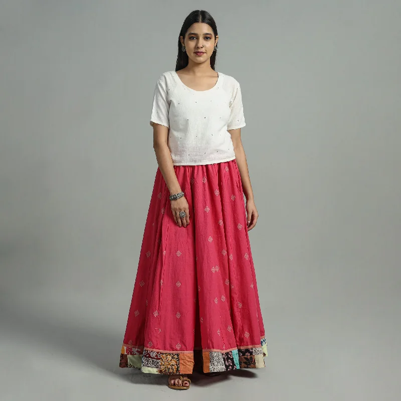 Women's Classic Attire Pink - Jacquard Patchwork 24 Kali Cotton Long Skirt 14