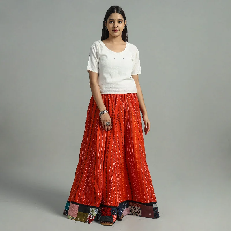 Women's Everyday Attire Orange - Jacquard Patchwork 24 Kali Cotton Long Skirt 17