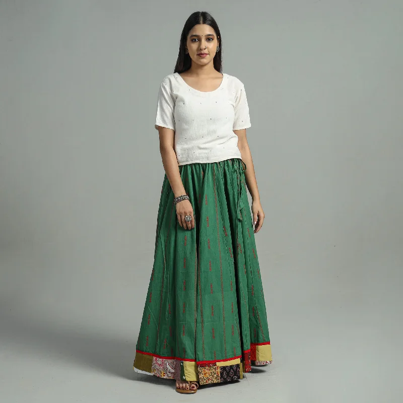 Women's Luxury Attire Green - Jacquard Patchwork 24 Kali Cotton Long Skirt 22