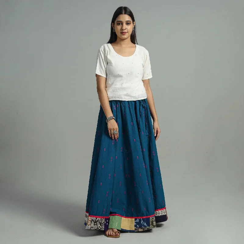 Women's Formal Event Attire Blue - Jacquard Patchwork 24 Kali Cotton Long Skirt 27