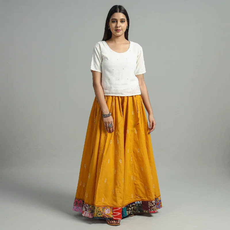 Elegant Women's Attire Yellow - Jacquard Patchwork 24 Kali Cotton Long Skirt 28