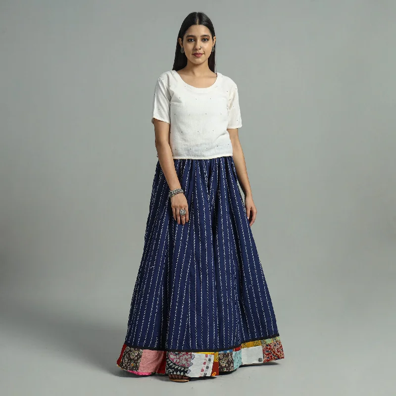 Women's Resort Garments Blue - Jacquard Patchwork 24 Kali Cotton Long Skirt 03