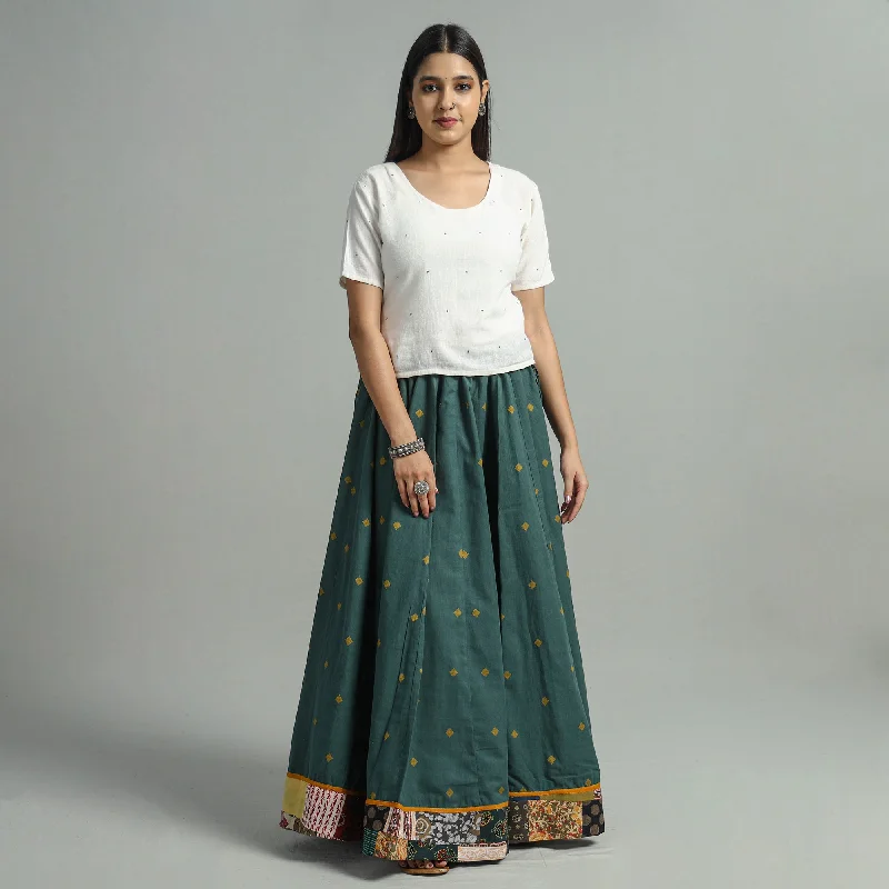 Women's Chic Outerwear Outfit Green - Jacquard Patchwork 24 Kali Cotton Long Skirt 34