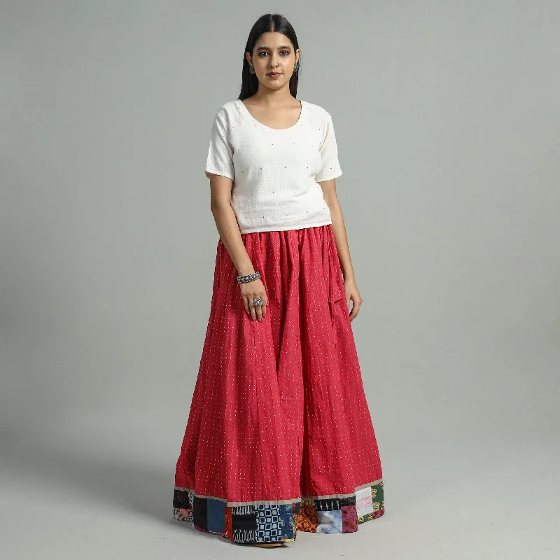 Women's Classic Outfit Pink - Jacquard Patchwork 24 Kali Cotton Long Skirt 35