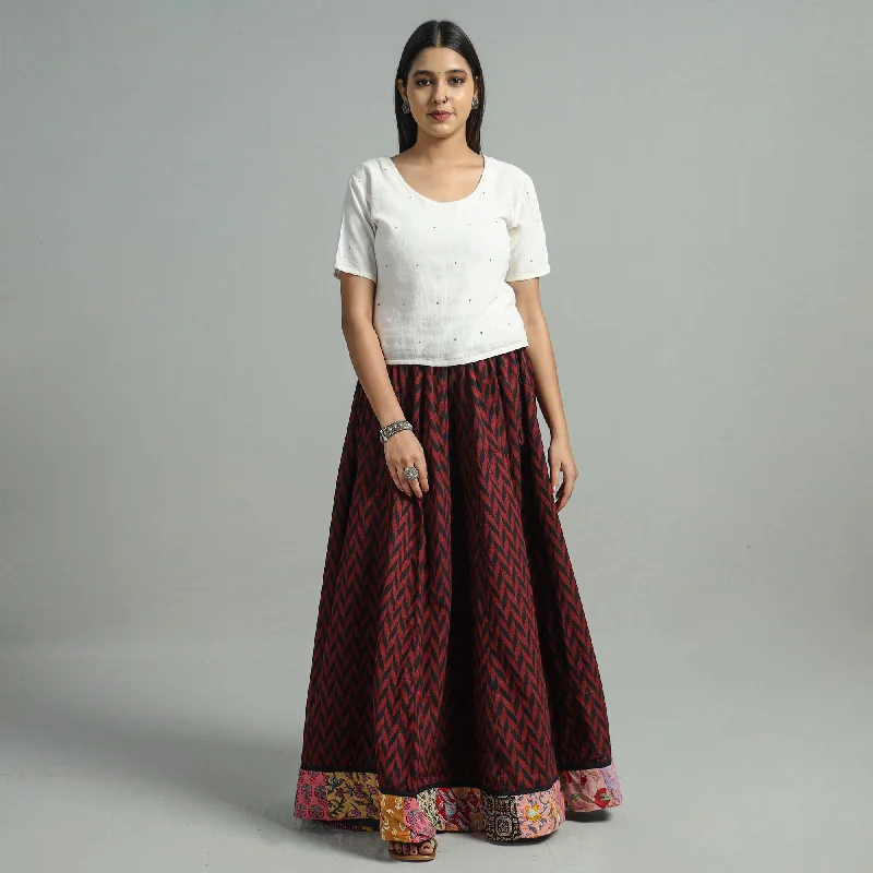 Fashionable Women's Outfit Maroon - Jacquard Patchwork 24 Kali Cotton Long Skirt 36