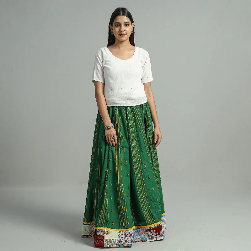 Women's Cozy Outfit For Lounging Green - Jacquard Patchwork 24 Kali Cotton Long Skirt 38