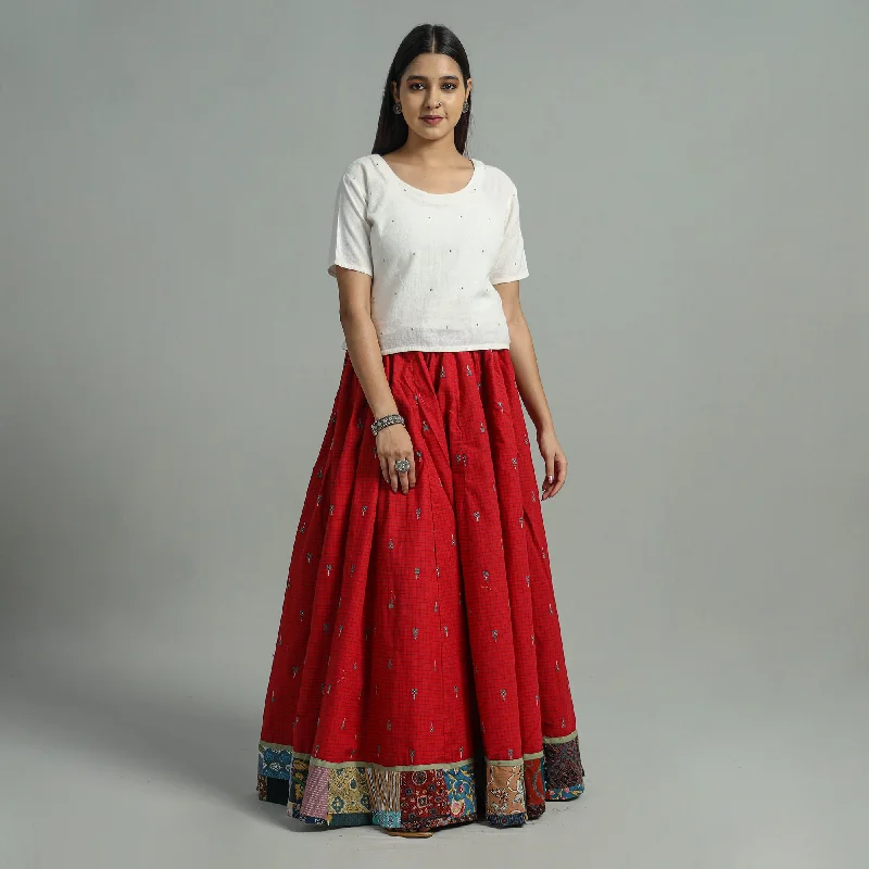 Women's Activewear Garments Red - Jacquard Patchwork 24 Kali Cotton Long Skirt 07