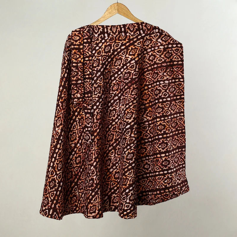 Women's Tailored Outfit Brown - Hand Batik Printed Cotton Wrap Around Skirt 19