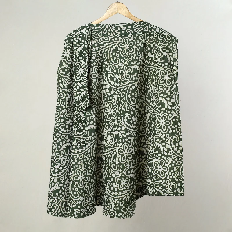 Women's Comfy Loungewear Outfit Green - Hand Batik Printed Cotton Wrap Around Skirt 25