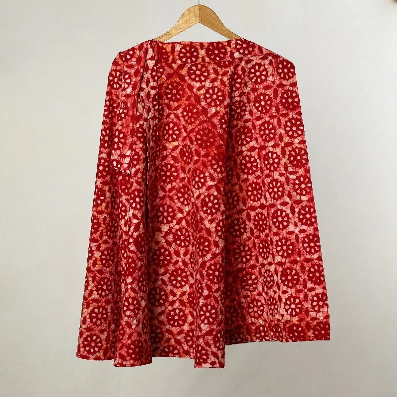 Women's Effortless Casual Outfit Red - Hand Batik Printed Cotton Wrap Around Skirt 09