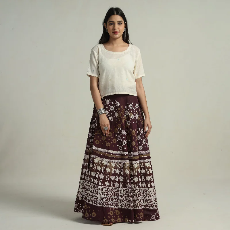 Charming Women's Holiday Apparel Brown - Batik Printed Running Stitch Cotton Long Skirt 124