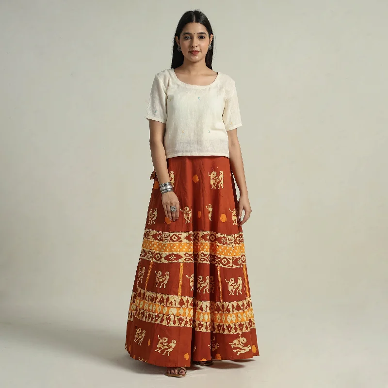 Timeless Women's Garments Brown - Hand Batik Printed Running Stitch Cotton Long Skirt 18