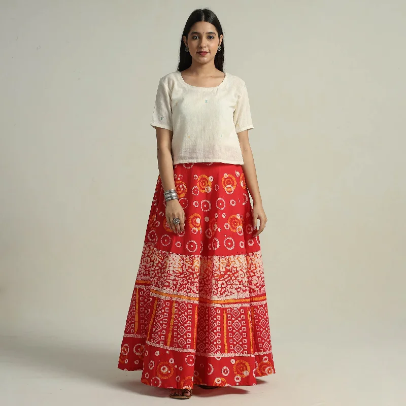 Stylish Women's Garments For Holidays Pink - Hand Batik Printed Running Stitch Cotton Long Skirt 22