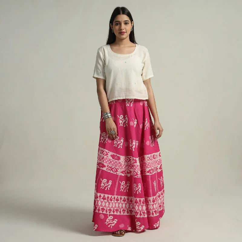 Women's Outdoor Activity Garments Pink - Hand Batik Printed Running Stitch Cotton Long Skirt 100