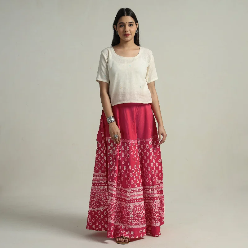 Women's Work Apparel Pink - Hand Batik Printed Running Stitch Cotton Long Skirt 98