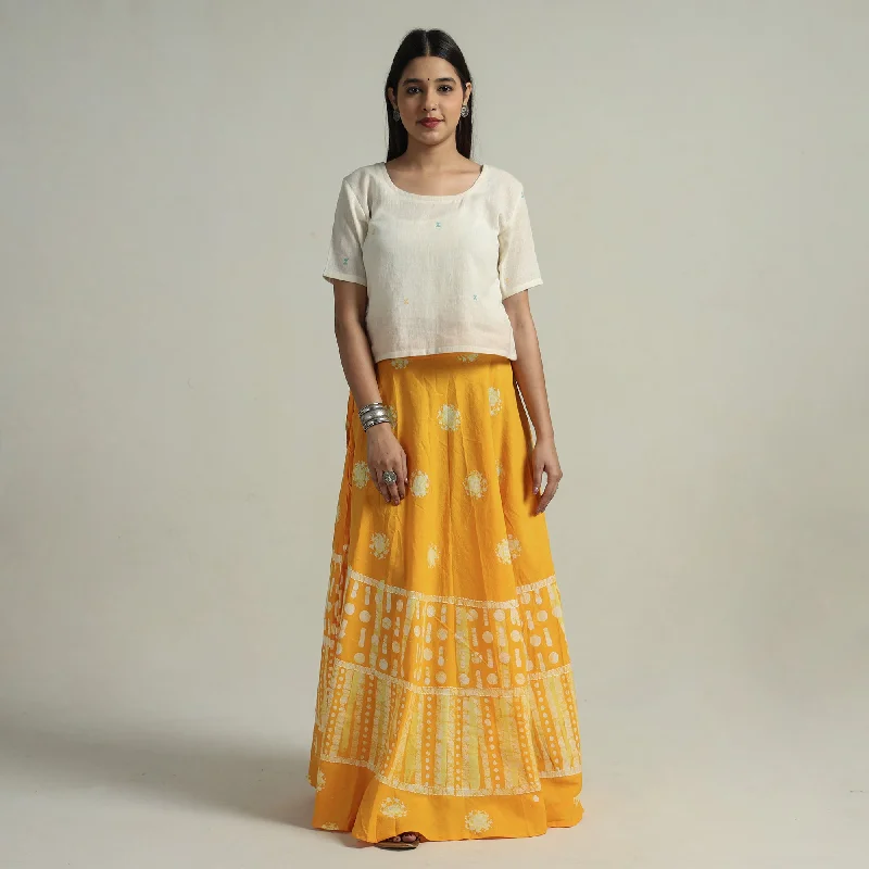 Women's Trendy Garments Yellow - Hand Batik Printed Running Stitch Cotton Long Skirt 101