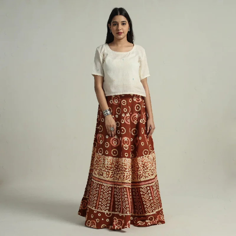 Women's Garments Brown - Hand Batik Printed Running Stitch Cotton Long Skirt 113