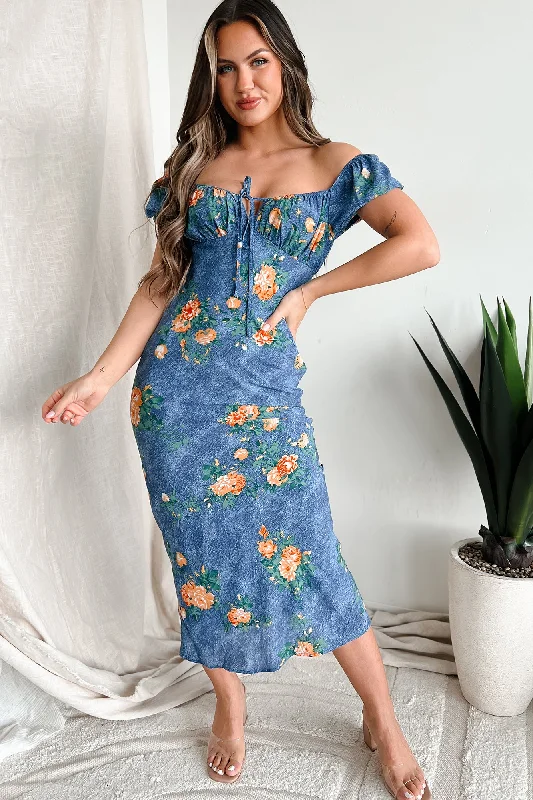 Online Boutiques Clothing April Showers Floral Maxi Dress (Blue)