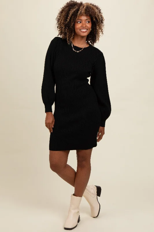 Eclectic Fashion Black Bubble Sleeve Sweater Dress