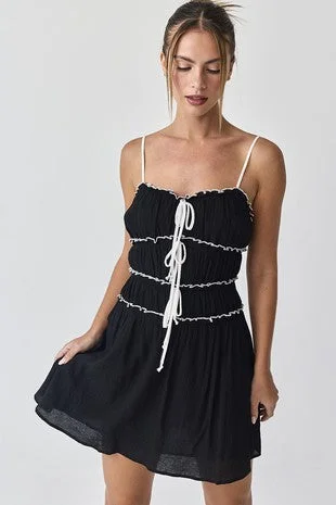 Sale Clothes Online Black Contrast Tie-Front Ruffled Mini Dress