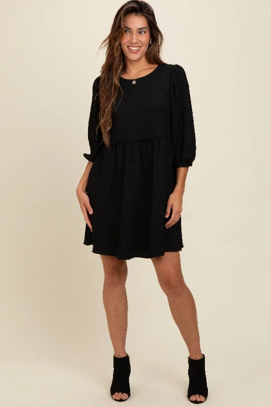 Stylish Women's Attire Black Knit Ruffle Trim Dress