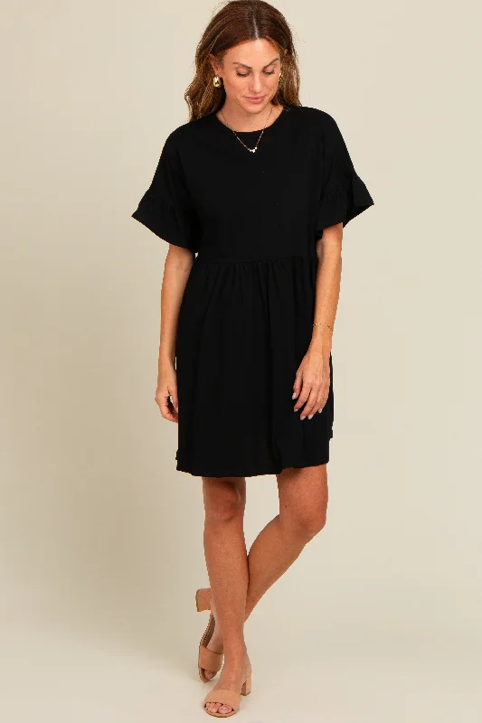 Charming Women's Outfit For Special Occasions Black Ruffle Sleeve Dress