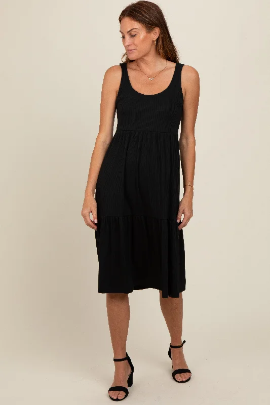 Flash Sale Event Black Tiered Sleeveless Midi Dress