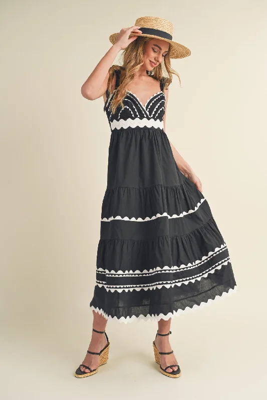 Trend Alert Black Tiered Trim Midi Dress