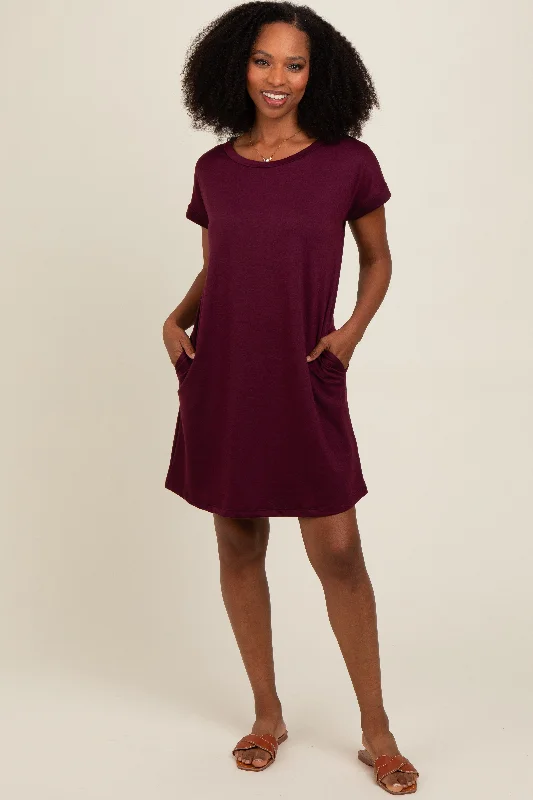 Women's Transitional Apparel Burgundy Short Sleeve T-Shirt Dress