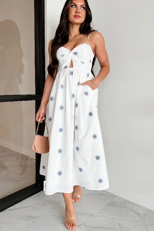 Formal Attire For Women Captivated By You Floral Maxi Dress (Ivory/Blue)