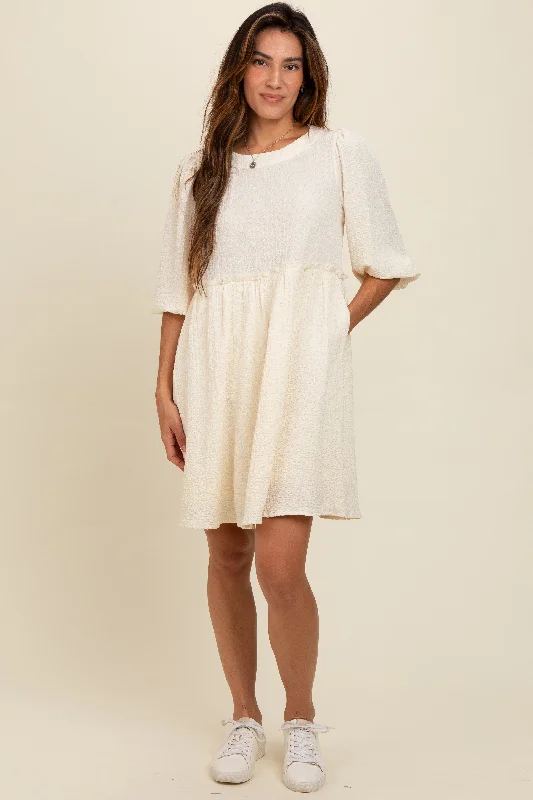 Exclusive Online Sale Cream Knit Ruffle Trim Dress